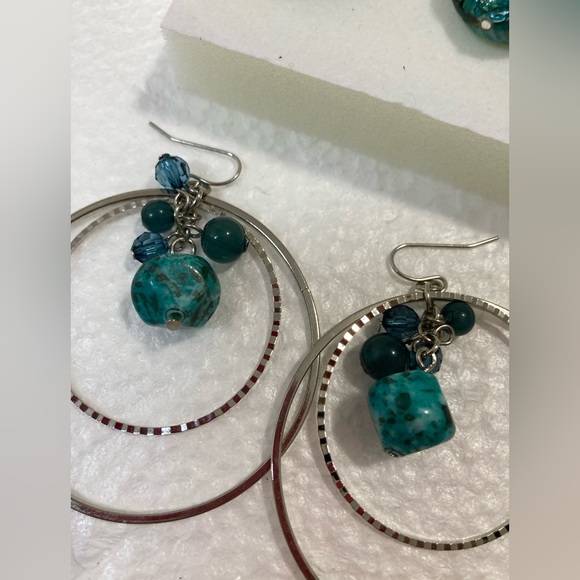 Elegant Silver and Teal Earrings Set ( 2 pairs ) - Picture 4 of 11